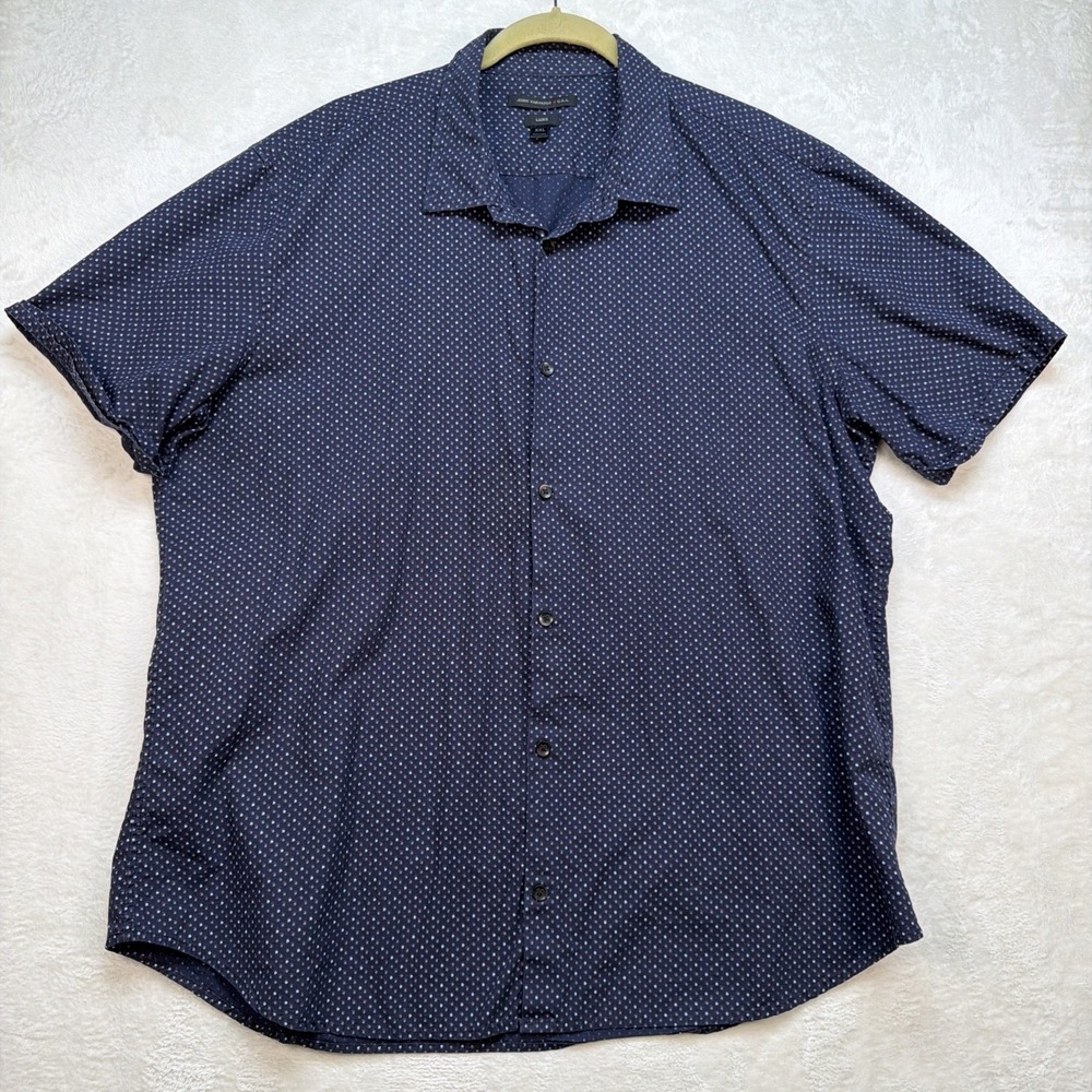 John Varvatos Shirt Men's‎ XXL Navy Print Button Up Short Sleeve Luxe Casual